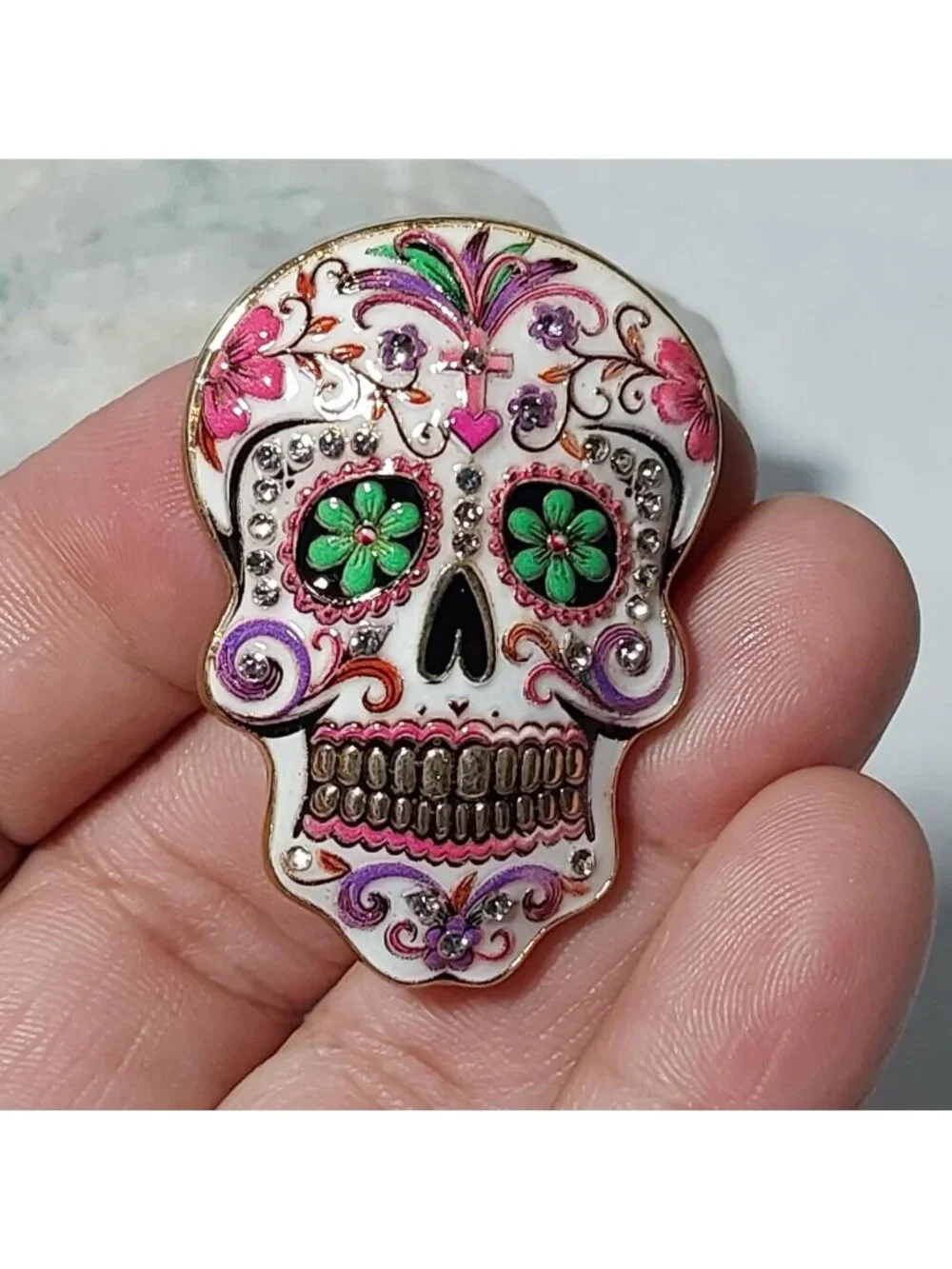 Multicoloured Sugar Skull Brooch With